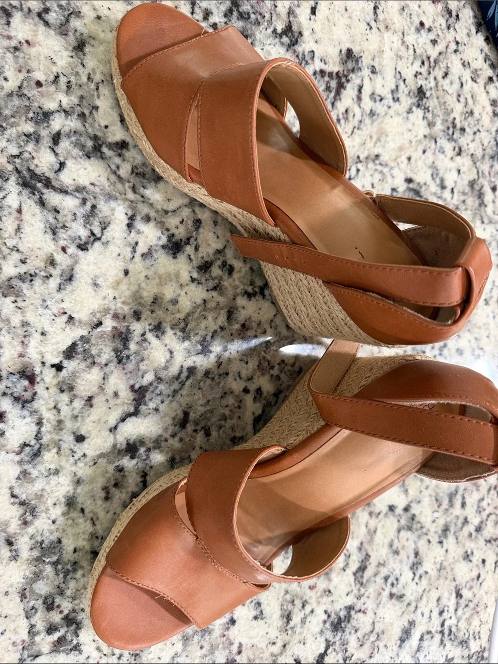Time and Tru Tan Strappy Espadrille Wedge Sandals